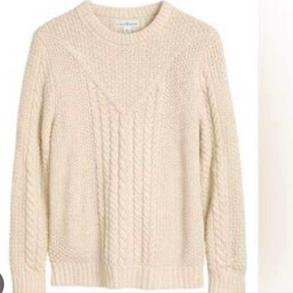 L.L. Bean Signature Fisherman Classic Cotton Cable knit Cream Sweater XL